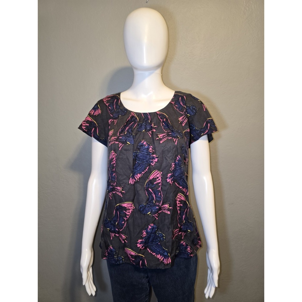 Boden Silk Blend Bird Blouse Pleated Keyhole Artsy Whimsy Spring Womens Sz 6